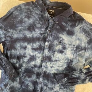 Hurley Men's Casual Blue Tie-Dye Button Down Shirt